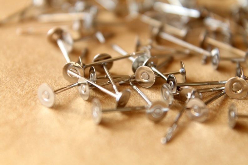 100 pc. Stainless Steel Earring Posts, 4mm pad Also available in 500 and 1000 piece FI-129 image 2