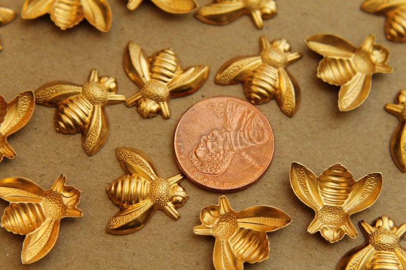 6 Pc. Large Raw Brass Bees 17mm by 15mm Made in USA Etsy