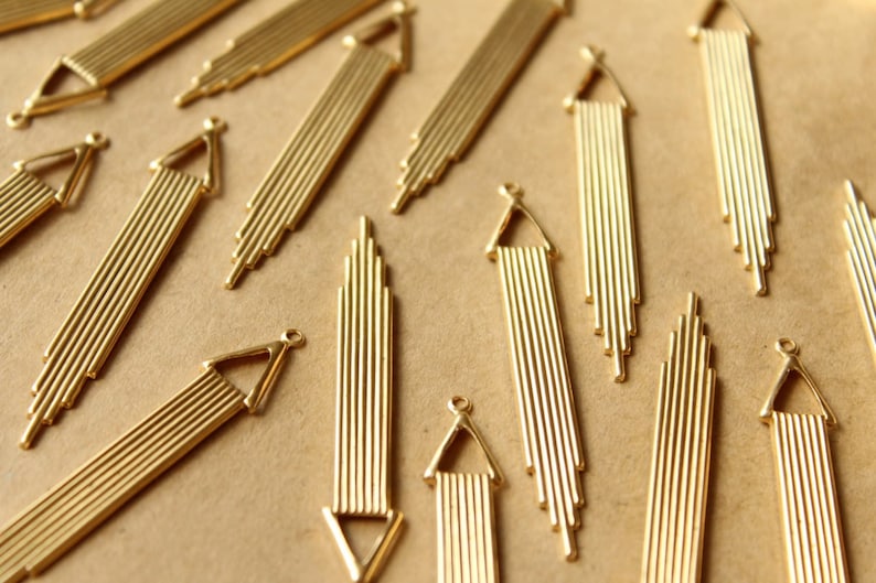 8 pc. Raw Brass Geometric Dangle Charms : 51mm by 8.5mm made in USA Also available in 40 piece RB-736 image 1