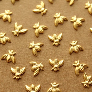 12 pc. Tiny Gold Plated Brass Bees: 7mm by 6mm made in USA GLD-001 image 1