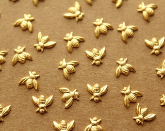 12 pc. Tiny Gold Plated Brass Bees: 7mm by 6mm - made in USA | GLD-001