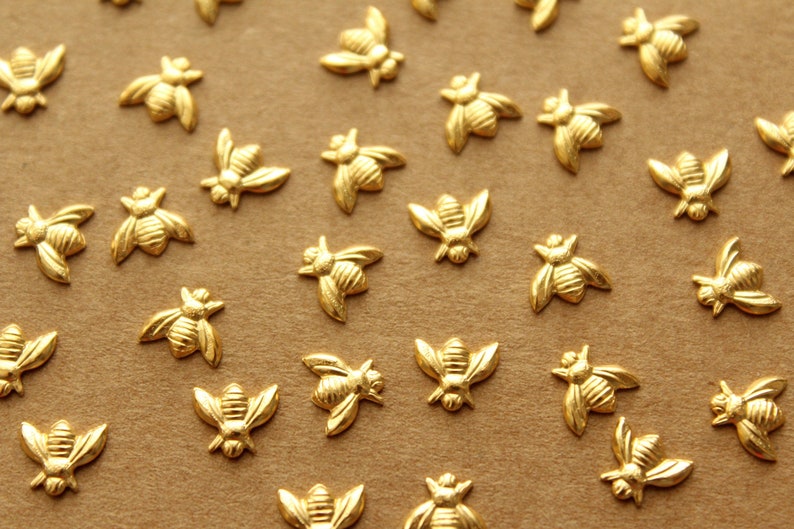 12 pc. Tiny Gold Plated Brass Bees: 7mm by 6mm made in USA GLD-001 image 1