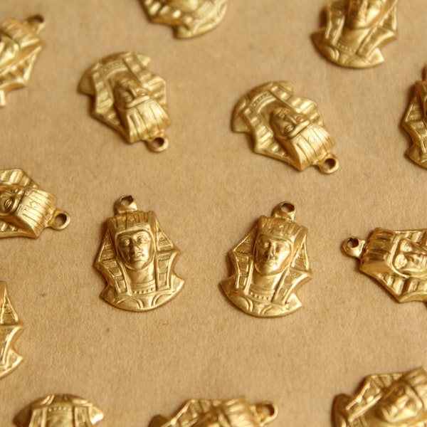 8 pc. Raw Brass King Tut / Pharoah Charms: 16mm by 11mm - made in USA | RB-813