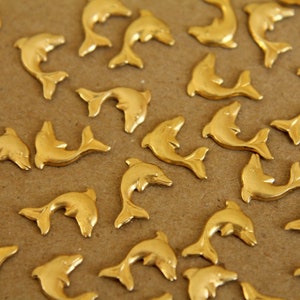 14 pc. Tiny Raw Brass Dolphins: 10mm by 8.5mm made in USA RB-265 image 1