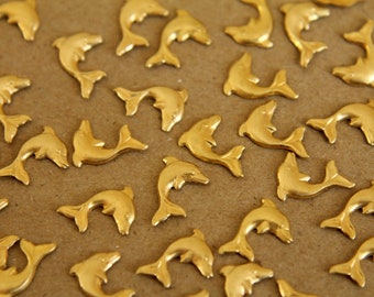 14 pc. Tiny Raw Brass Dolphins: 10mm by 8.5mm - made in USA | RB-265