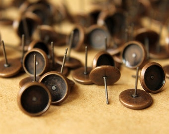 50 pc. 8mm Ear Post Blank Cabochon Setting Antique Copper | FI-168