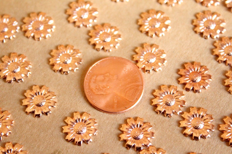 Small Rose Gold Plated Brass Sunflowers: 11mm flower daisy daisies floral sunflowers garden plant bouquet made in USA ROS-052 8 pc
