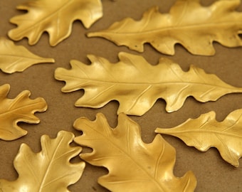 2 pc. Large Raw Brass Oak Leaves: 71mm by 29mm - made in USA | RB-251
