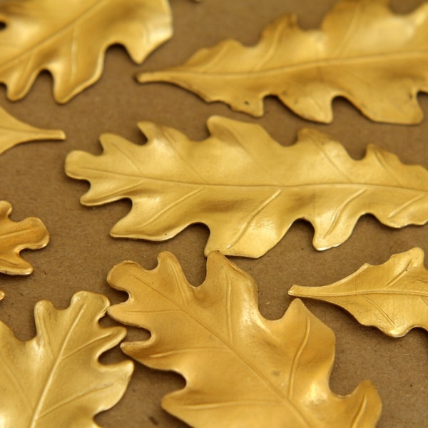 2 pc. Large Raw Brass Oak Leaves: 71mm by 29mm - made in USA | RB-251