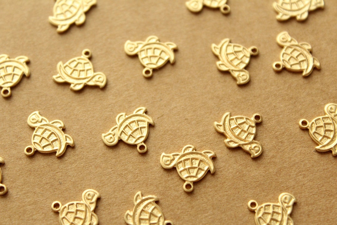 12 Pc. Tiny Raw Brass Embossed Turtle Charm: 12mm by 10mm - Made in USA ...