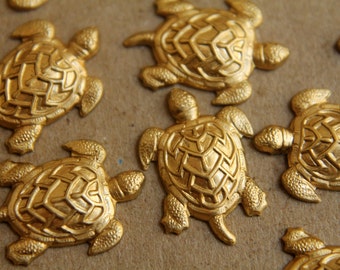 8 pc. Small Raw Brass Turtles: 19mm by 13mm - made in USA | RB-165