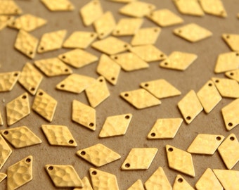 14 pc. Raw Brass Hammered Diamond Charms: 8mm by 12mm - made in USA | RB-660