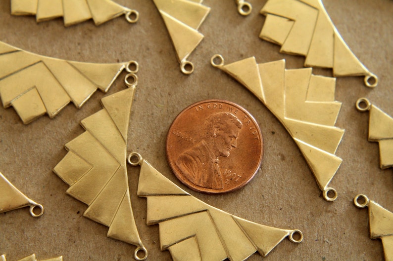 2 pc. Raw Brass Layered Geometric Charms: 37mm by 16mm made in USA RB-118 image 4