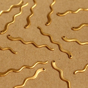 16 pc. Raw Brass Thin Squiggle Charms: 34.5mm by 3mm - made in USA | RB-944