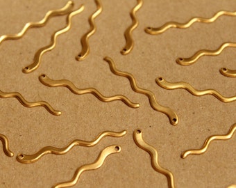 16 pc. Raw Brass Thin Squiggle Charms: 34.5mm by 3mm - made in USA | RB-944