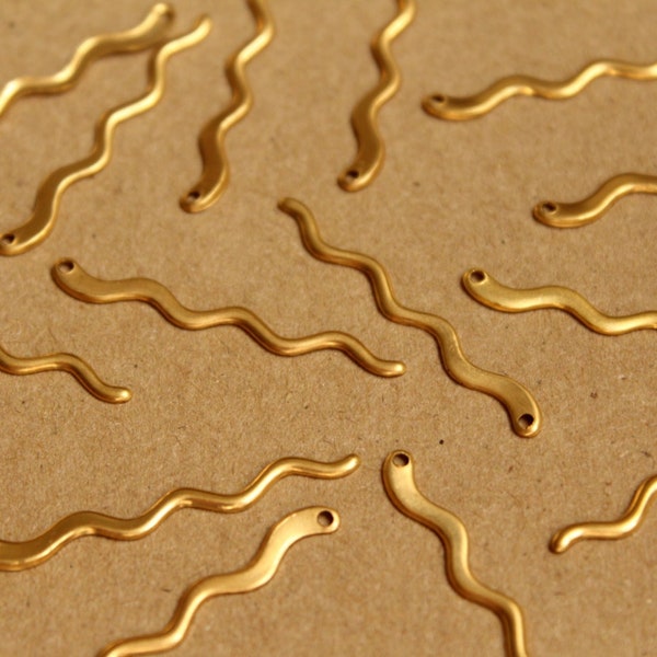 16 pc. Raw Brass Thin Squiggle Charms: 34.5mm by 3mm - made in USA | RB-944