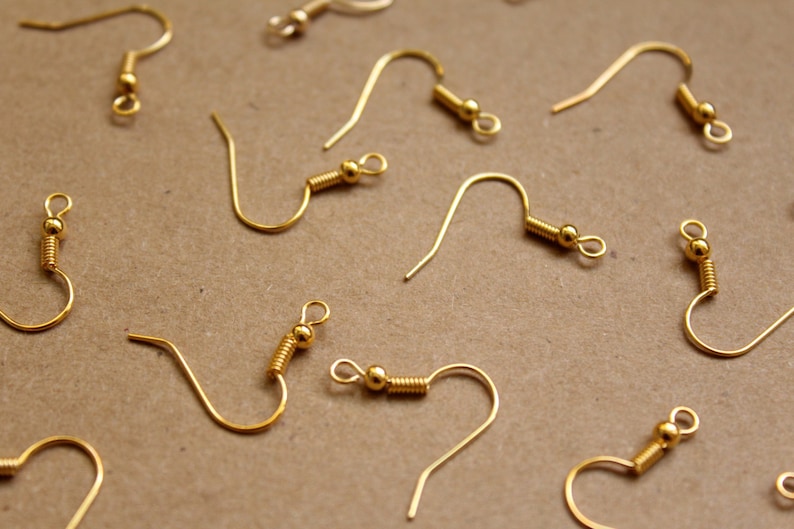 100 pc. Gold Plated Fishhook Earwires 18mm long FI-273 image 1
