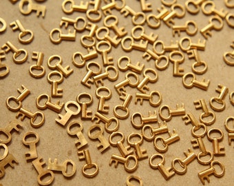 10 pc. Raw Brass Key Charms: 7mm by 4.5mm - made in USA | RB-563