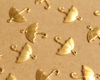 12 pc. Medium Raw Brass Umbrella Charms: 16mm by 19mm - made in USA | RB-1025