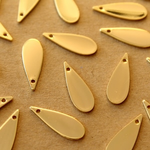 6 pc. 18K Gold Plated Teardrop Charms, 19mm by 7mm | FI-627