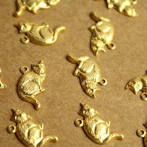 20 pc. Raw Brass Sitting Cat Charms: 18mm by 14mm made in USA RB-1217 image 1