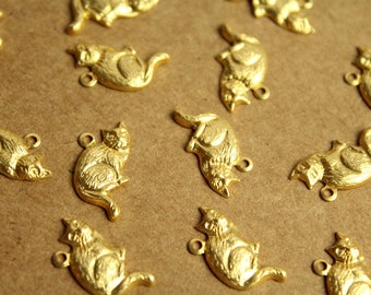 20 pc. Raw Brass Sitting Cat Charms: 18mm by 14mm - made in USA | RB-1217