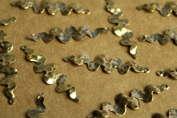 6 pc. Antique Brass Plated Hammered Squiggle Charms: 41mm by 10mm - made in USA | AB-213