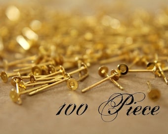 100 pc. Gold Plated Earring Posts, 3mm pad | FI-008-2