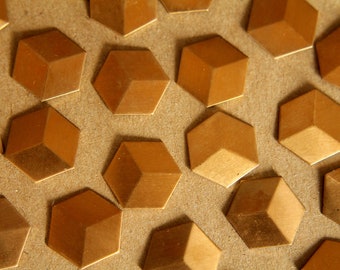 4 pc. Raw Brass Geometric Hexagon: 18mm by 20mm - made in USA | RB-098