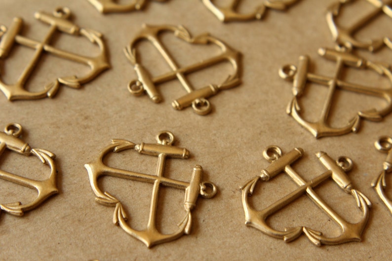 1 pc large raw brass crossed anchors charm 30mm by 22mm  etsy