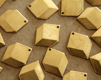 5 pc. Raw Brass Geometric Faceted Hexagon Charms : 22mm by 16mm - made in USA | RB-134