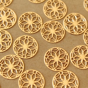 20 pc. Laser Cut Gold Circle Shaped Mandala Connectors, 13mm in diameter | MIS-511