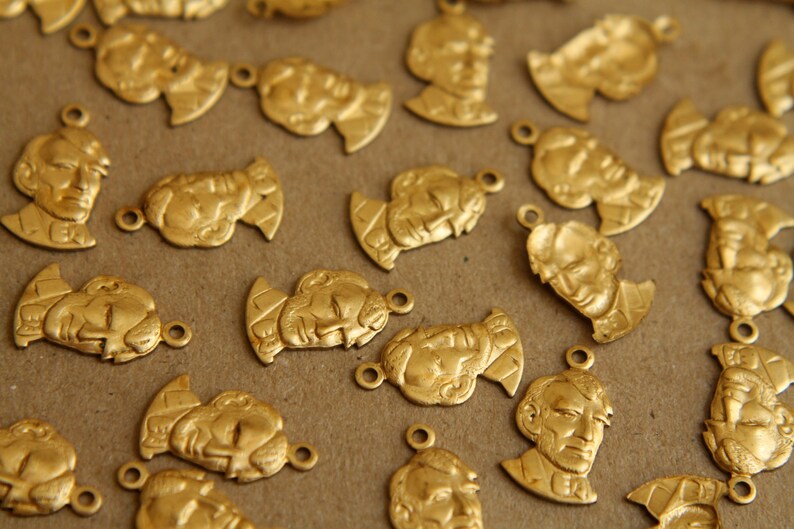 12 pc. Raw Brass Abe Lincoln Charms: 15mm by 9mm made in USA RB-173 image 3