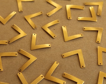 10 pc. Medium Raw Brass Chevron Arrow Stampings with two holes : 22mm by 18mm  - made in USA | RB-235