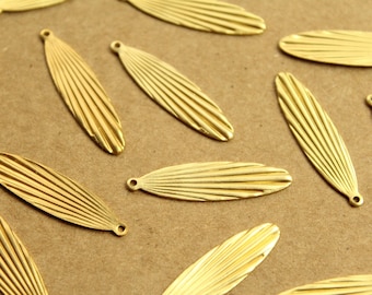 10 pc. Raw Brass Fluted Stretched Oval Charms: 32mm by 7mm - made in USA | RB-1234