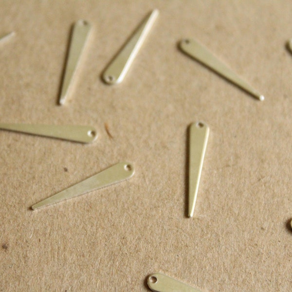 20 pc. Silver Plated Brass Narrow Spike Charms with One Hole: 19mm by 3.5mm - made in USA | SI-071