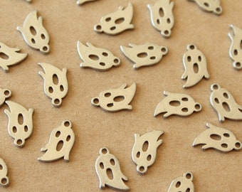 6 pc. Stainless Steel Ghost Charms: 11mm by 7mm - Spooky Scary Halloween Ghoul Spector Ghost Hunting | MIS-509