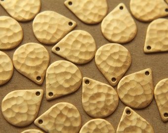 4 pc. Raw Brass Hammered Teardrops: 11mm by 13mm - made in USA | RB-155