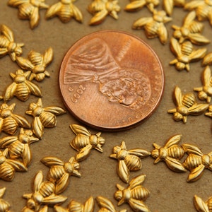 12 pc. Tiny Raw Brass Bees: 7mm by 6mm made in USA Also available in 60 and 120 piece RB-025 image 3