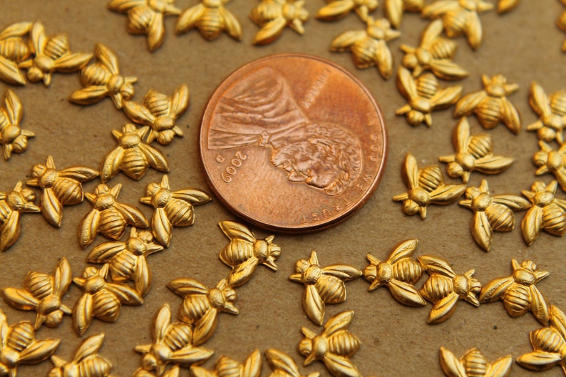 12 pc. Tiny Raw Brass Bees: 7mm by 6mm made in USA Also available in 60 and 120 piece RB-025 image 3