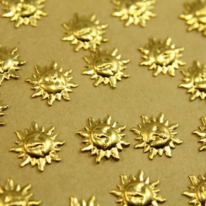 12 pc. Tiny Raw Brass Sun Stampings: 13mm in diameter - made in USA | RB-439