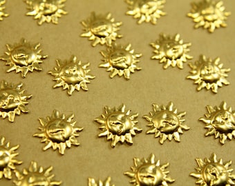 12 pc. Tiny Raw Brass Sun Stampings: 13mm in diameter - made in USA | RB-439