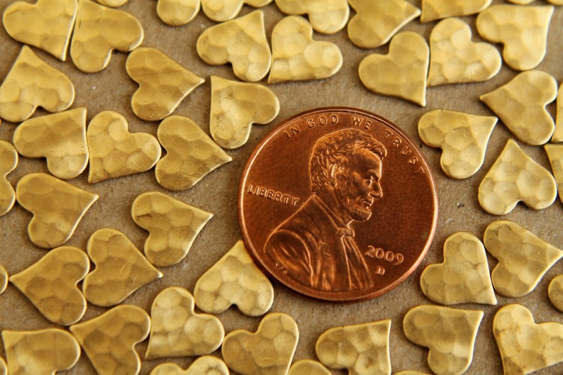 16 pc. Raw Brass Hammered Heart: 8mm by 8mm made in USA Also available in 80 piece RB-008 image 3