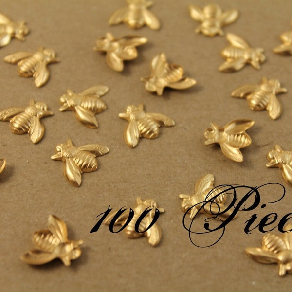 100 pc. Medium Raw Brass Bees: 12mm by 10.5mm - made in USA | RB-026-10