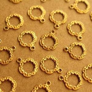 10 pc. Small Raw Brass Fancy Wreath Charms: 9mm by 11mm - made in USA | RB-1357