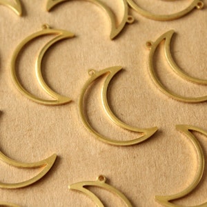 10 pc. Raw Brass Open Moon Charms, 26mm by 17mm MIS-445 image 1