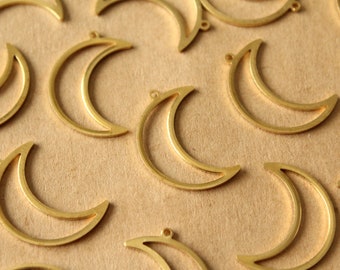 10 pc. Raw Brass Open Moon Charms, 26mm by 17mm | MIS-445