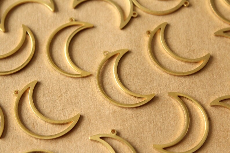 10 pc. Raw Brass Open Moon Charms, 26mm by 17mm MIS-445 image 1