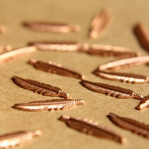 10 pc. Tiny Raw Copper Feathers: 16.5mm by 4.5mm made in USA RB-483 image 3