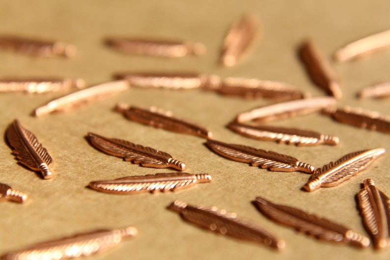 10 pc. Tiny Raw Copper Feathers: 16.5mm by 4.5mm made in USA RB-483 image 3